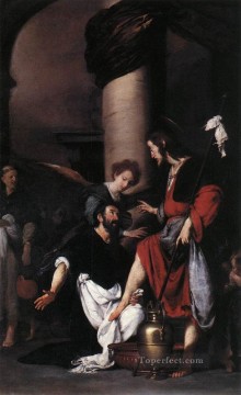 San Agustín lavando los pies de Cristo pintor italiano Bernardo Strozzi Pinturas al óleo